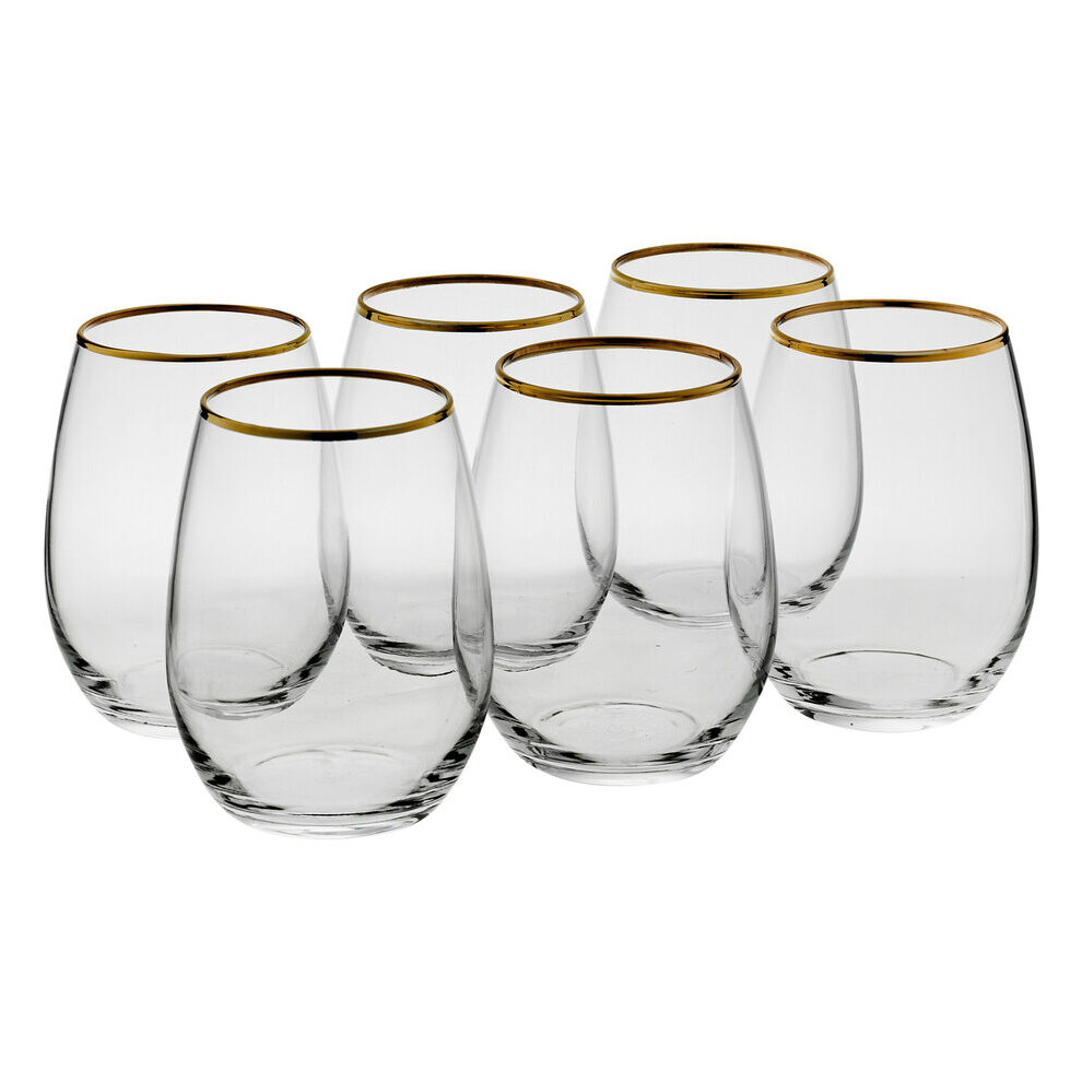 (Set of 6) 570ml Amber Tumbler Gold Rim Set Whiskey Glass
