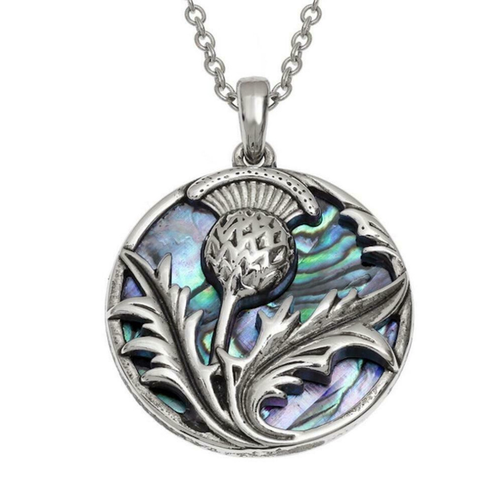 Tide Jewellery Inlaid Blue Paua Shell Scottish Thistle Pendant Necklace-image-OPC-PFGXV6D-NEW