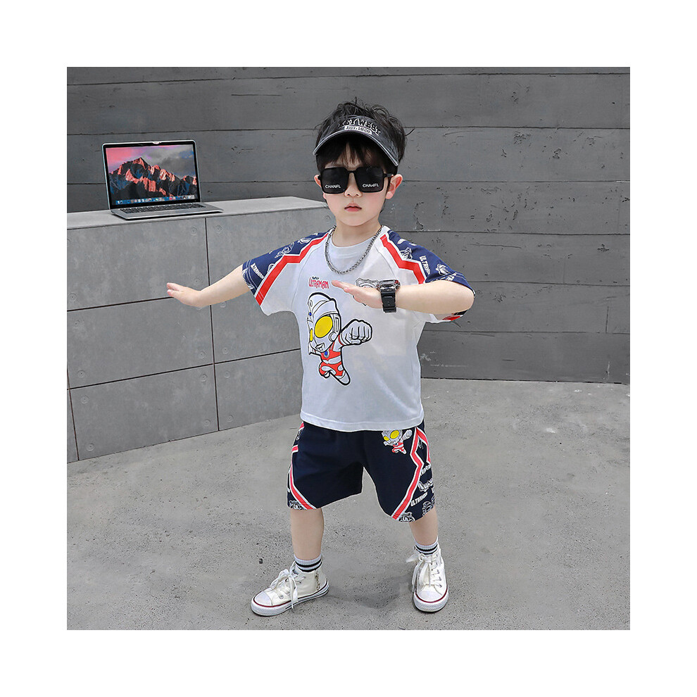 (White, 140cm) Hip Ultraman Boys Summer Sports Set Soft Fabric Short Sleeve Top And Shorts Comfortable Wear-image-OPC-PFGXY6X-NEW