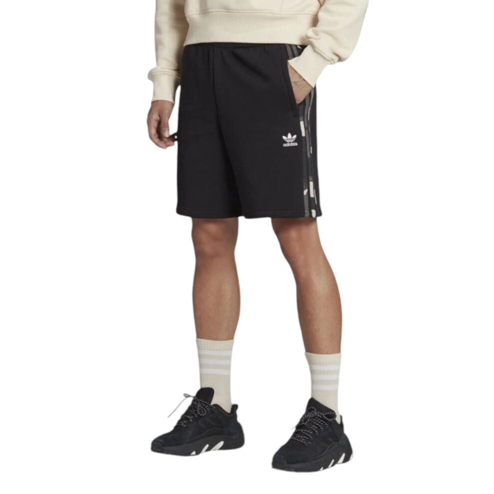 (Black, S) ADIDAS ORIGINALS 3 STRIPES Mens Fleece Short Trefoil