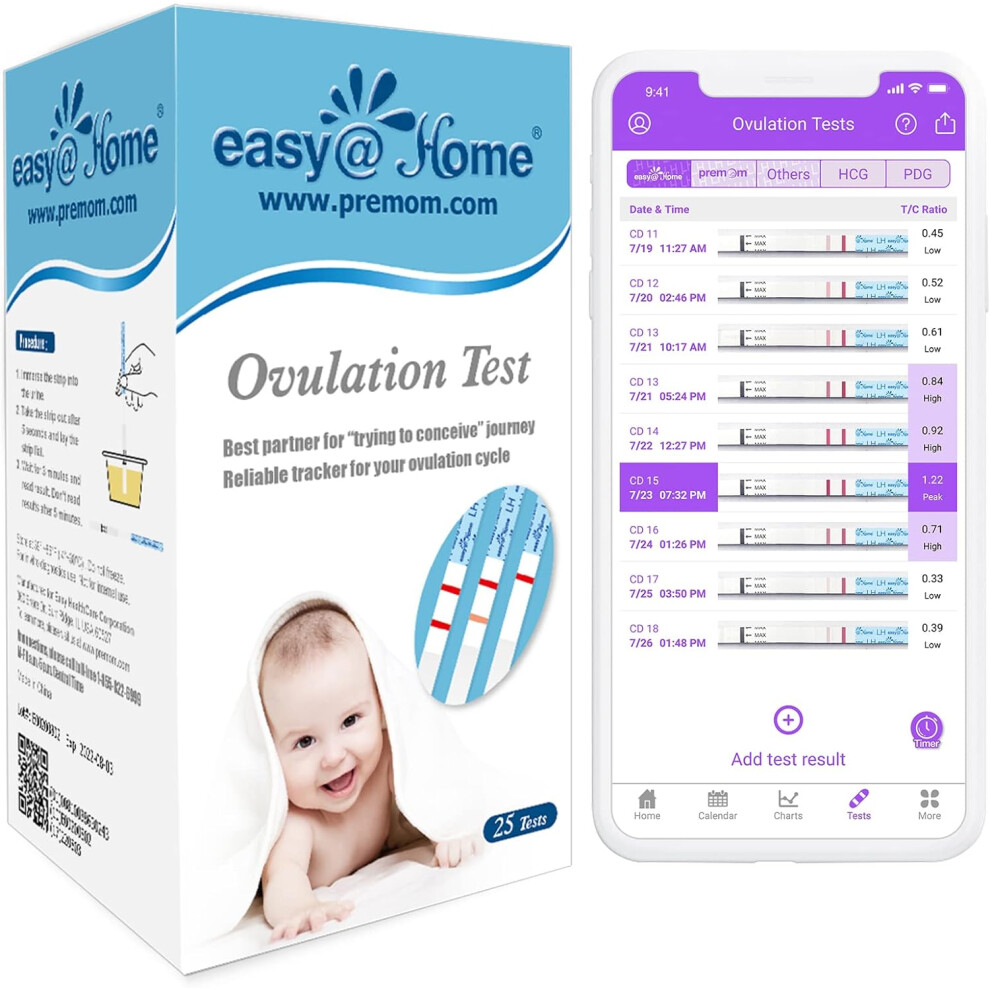 (Easy@Home 25 x Ovulation Test Strips, Ovulation Predictor Kit, Powered by Premom Ovulation Predictor iOS and Android App) Ovulation & Pregnancy Test