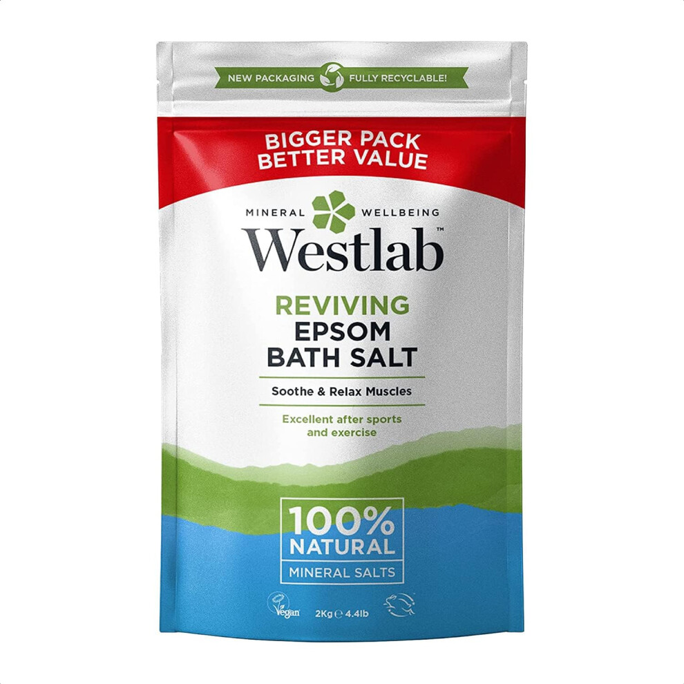 Westlab - Reviving Epsom Salt - 2kg Resealable Pouch - 100% Natural 2kg