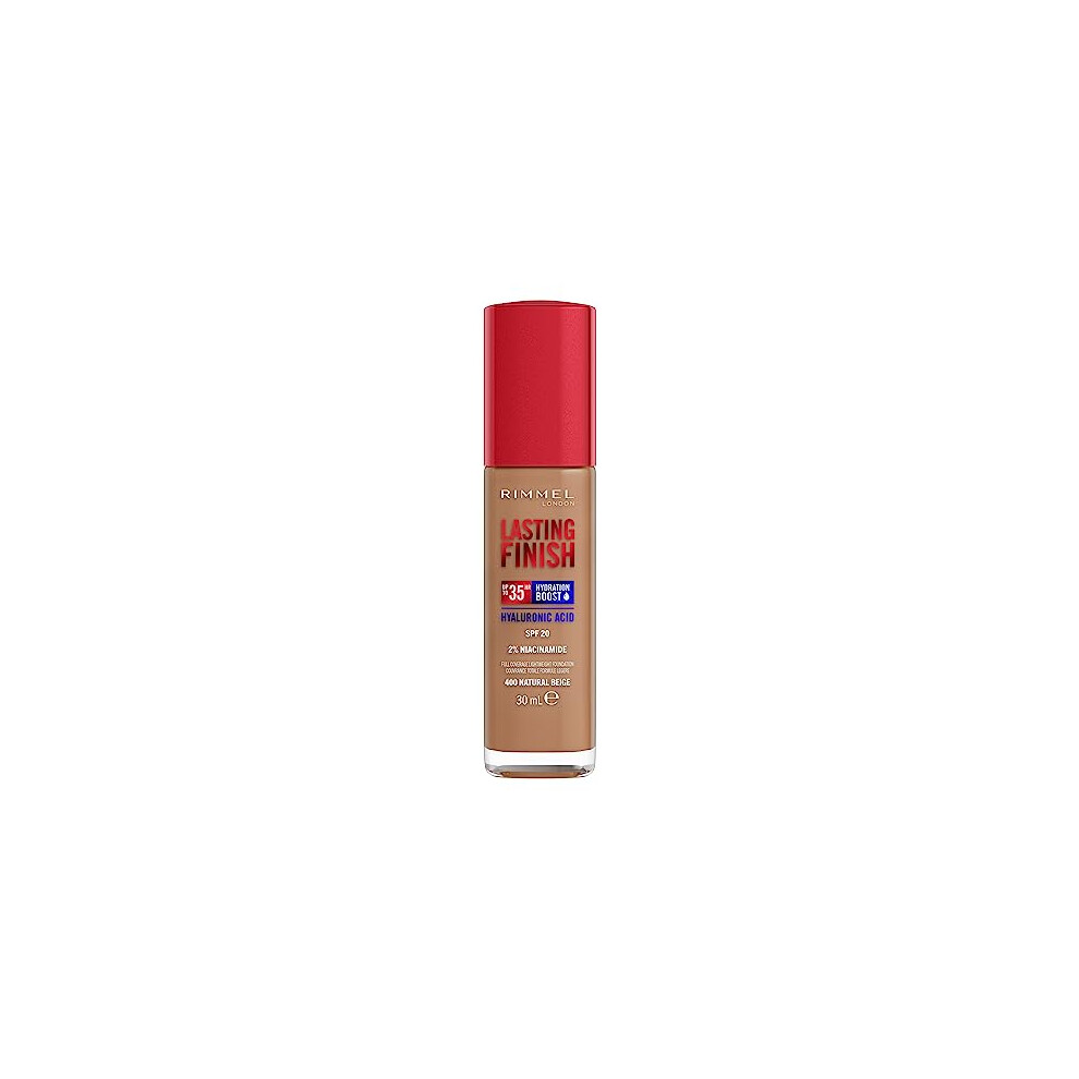 Rimmel Beige Lasting Finish 35Hr Foundation 400 Natural - Hydrating, Spf20, 35Hr Wear, Hyaluronic Acid + Niacinamide, Vegan & Cruelty-Free