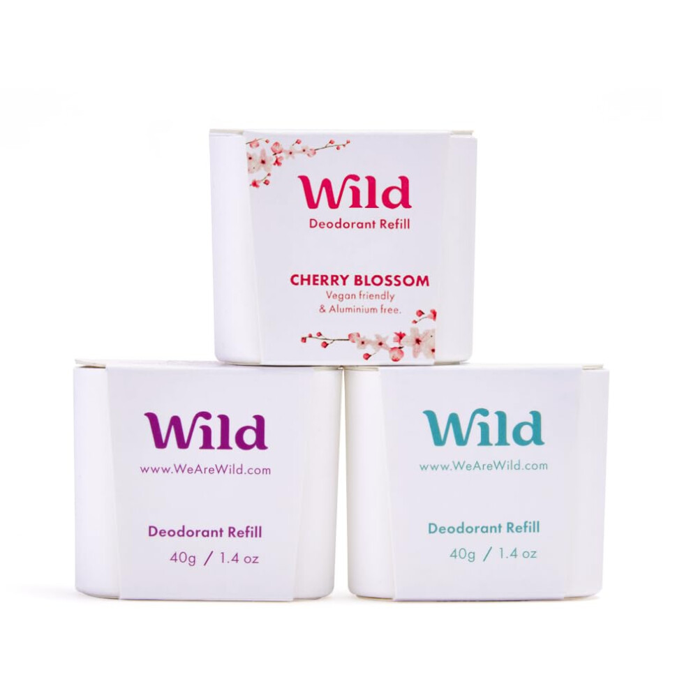 Wild - Natural Refillable Deodorant Variety Pack - Aluminium Free - Scents Include Fresh Cotton & Sea Salt