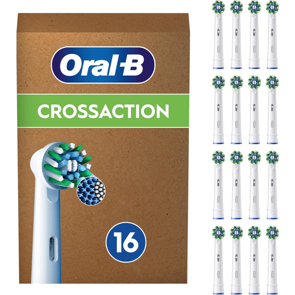 (Oral-B Pro Cross Action Electric Toothbrush Head, X-Shape and Angled Bristles for Deeper Plaque Removal, Pack of 16 Toot) Pro Cross Action Electric T