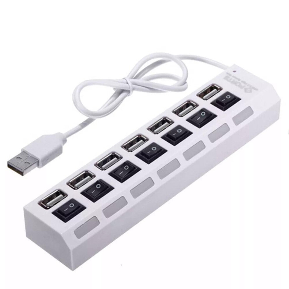 Usb Hub 7 Ports With Individual On/Off Switches In White 632412922955