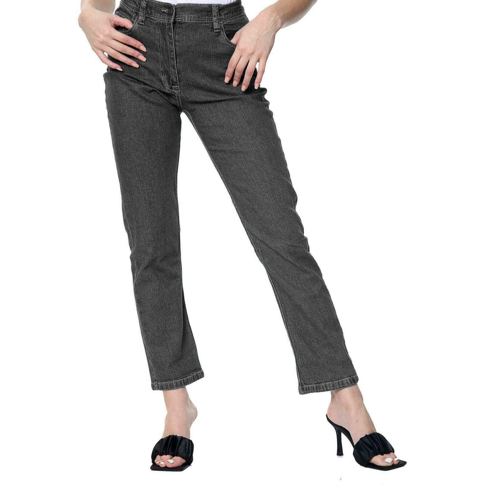 (Black , 32W X 31L) Ladies StraightLeg Jeans Half Elasticated Stretchy