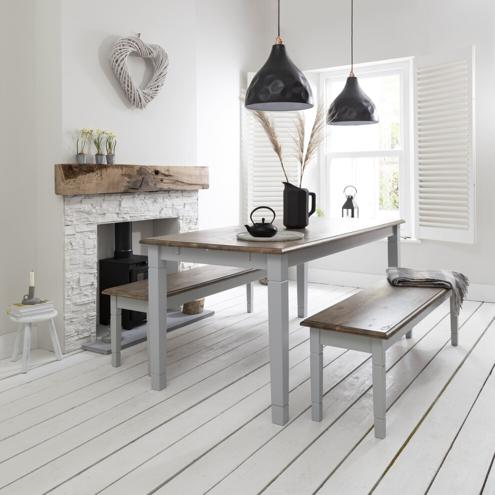 (140cm in Grey and Dark Pine) Canterbury Dining Table in Grey and Dark Pine