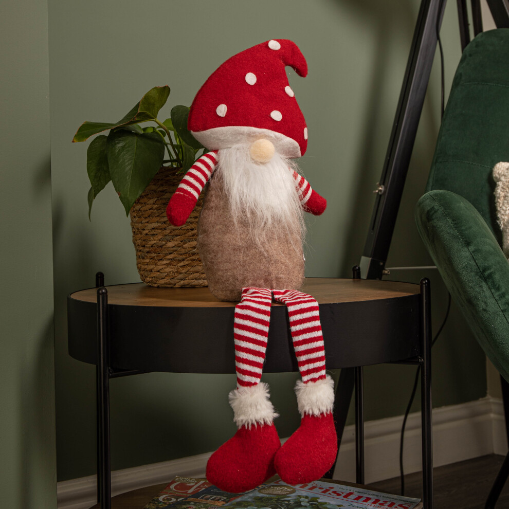 Festive Productions Ltd Red/White 53Cm And Sitting Gonk With Mushroom Hat And Dangly Legs