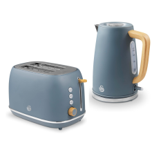 Swan Fjord 1.7L Jug Kettle & 2 Slice Toaster Set Grey/Wooden Accents