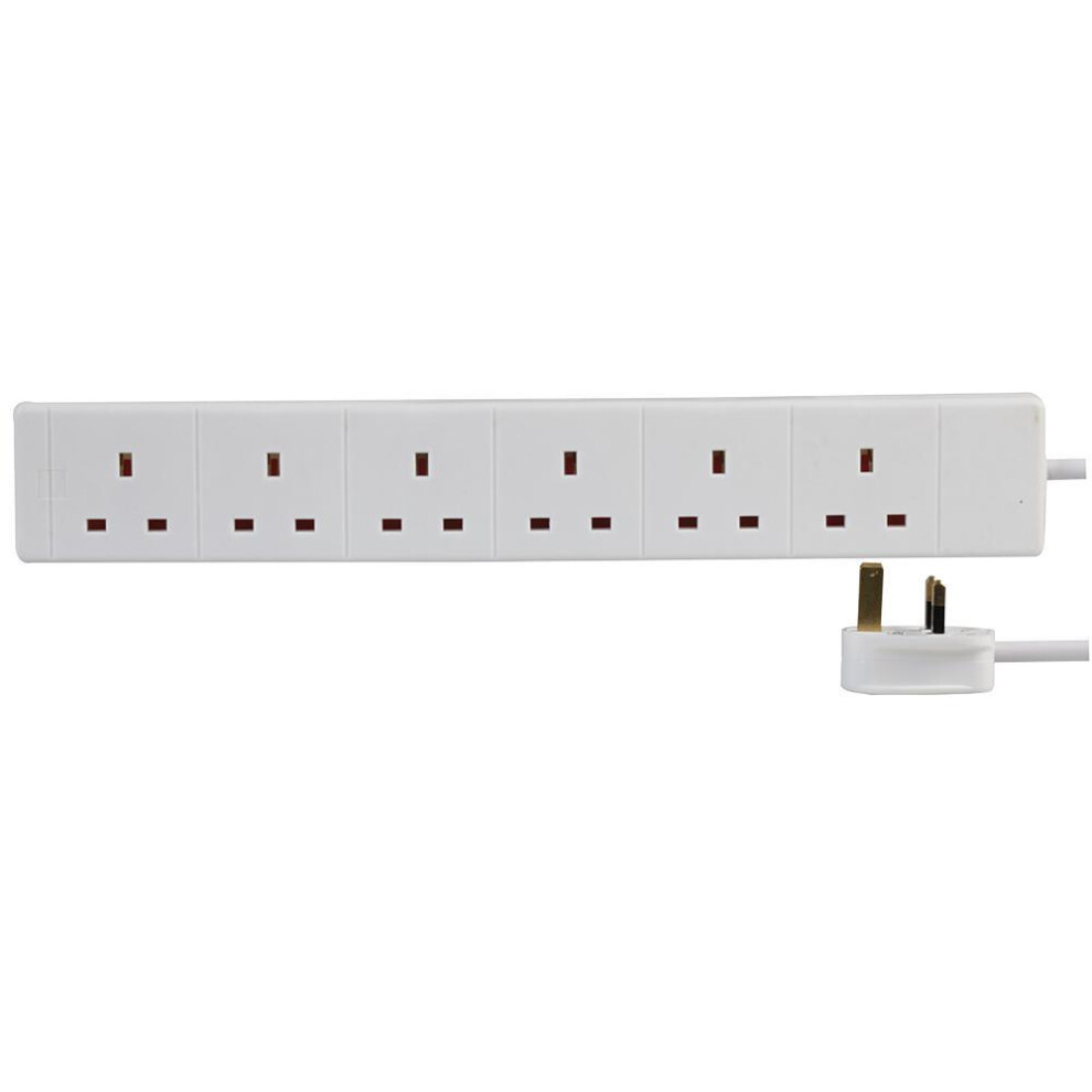 5M 6 Gang Mains Extension Cable Lead Socket 13A - White 5051259154339