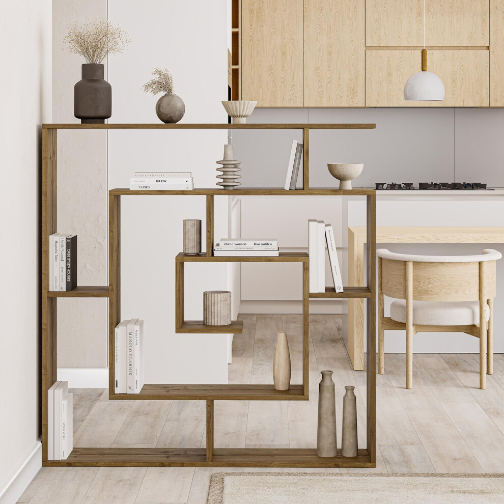 FWStyle Maze Bookcase Room Divider Shelving Unit Dark Oak Modern Design