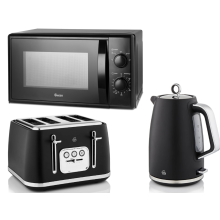 Swan Serenity Black Kettle, 4 Slice Toaster & 700W Microwave Set