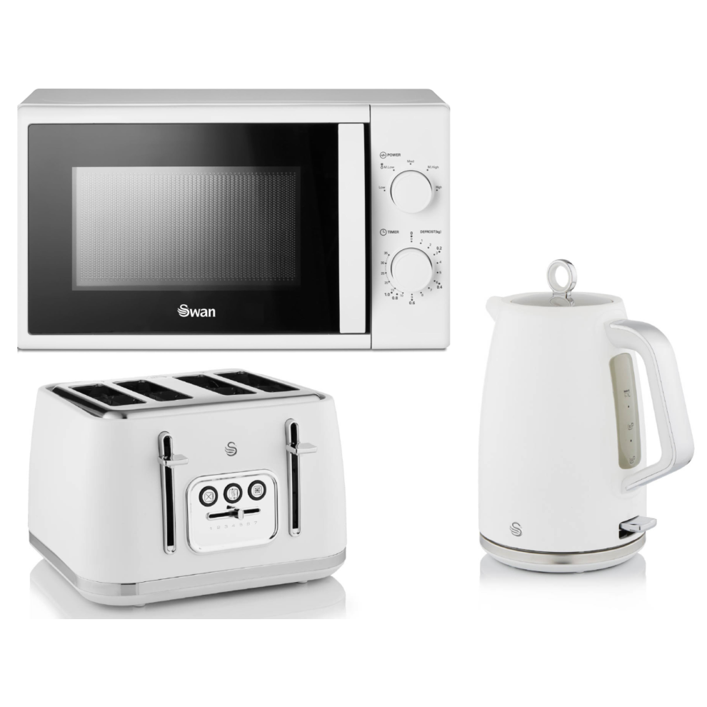 Swan Serenity Kettle, 4 Slice Toaster & 700W 20L Microwave Set White