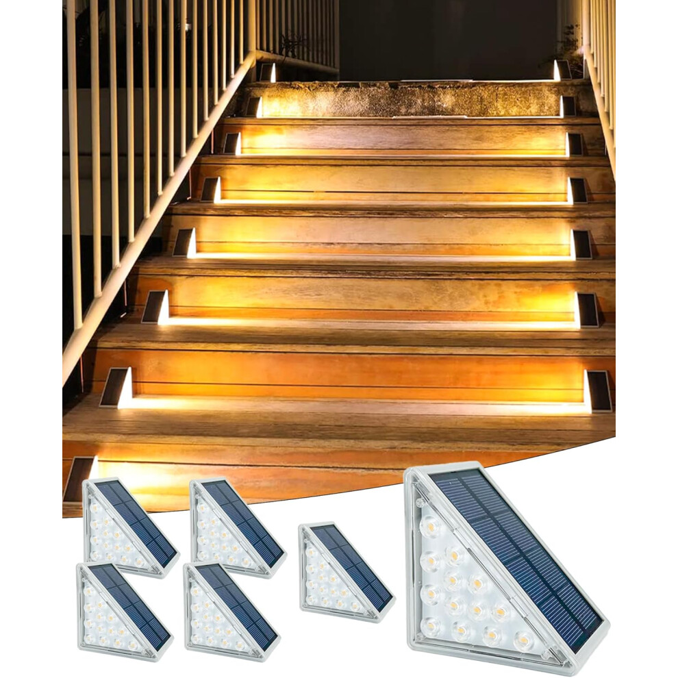 (6 Pack) Solar Stair Lights 6 Pack, Solar Step Lights Outdoor Waterproof IP67, 13 LED Light Beads to Increase Brightness, Solar Outdoor Lights for Stairs