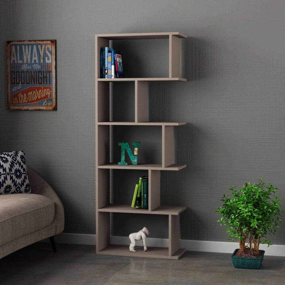 FWStyle Modern Design Bookshelf Shelving Unit Mocha Grey Scratch Resistant