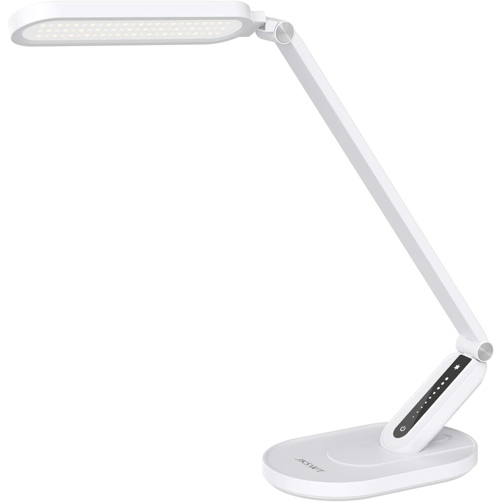 (White) LED Desk Lamp, Eye Protection Desk Lamp Natural Light Protect Eyes Dimmable Office Lamp with 5 Color Modes USB Charging Port Touch Control