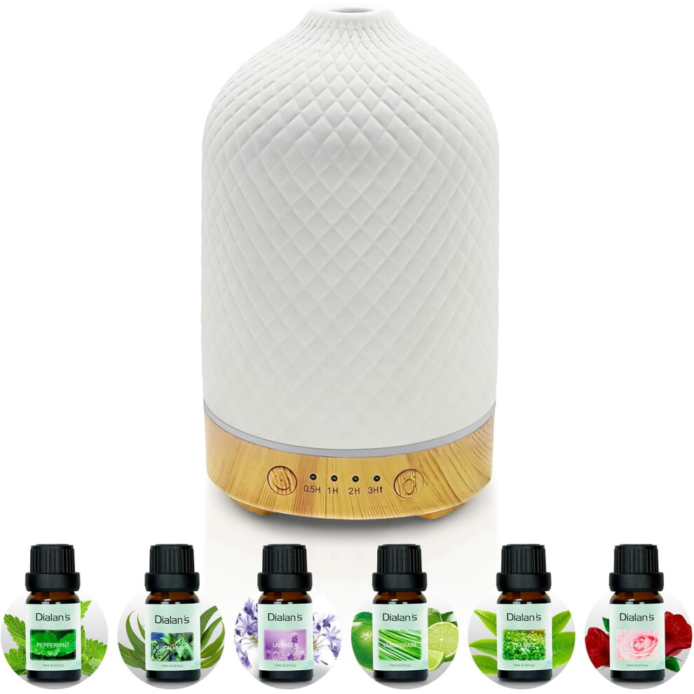 (Diffuser essential Oil Set) Ceramic Essential Oil Diffuser Electric Aroma Diffuser with 6pcs*10ml Essential Oil Gift Set, 7 Colors LED Lights/4