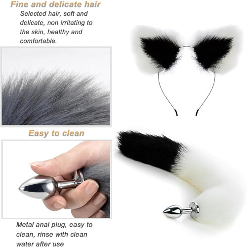 Anal Plug Fox Tail With Cat Ear Headband 2Pcs/Set, 1