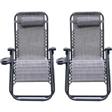 2x Zero Gravity Chairs - Folding Reclining Outdoor Patio Sun Loungers
