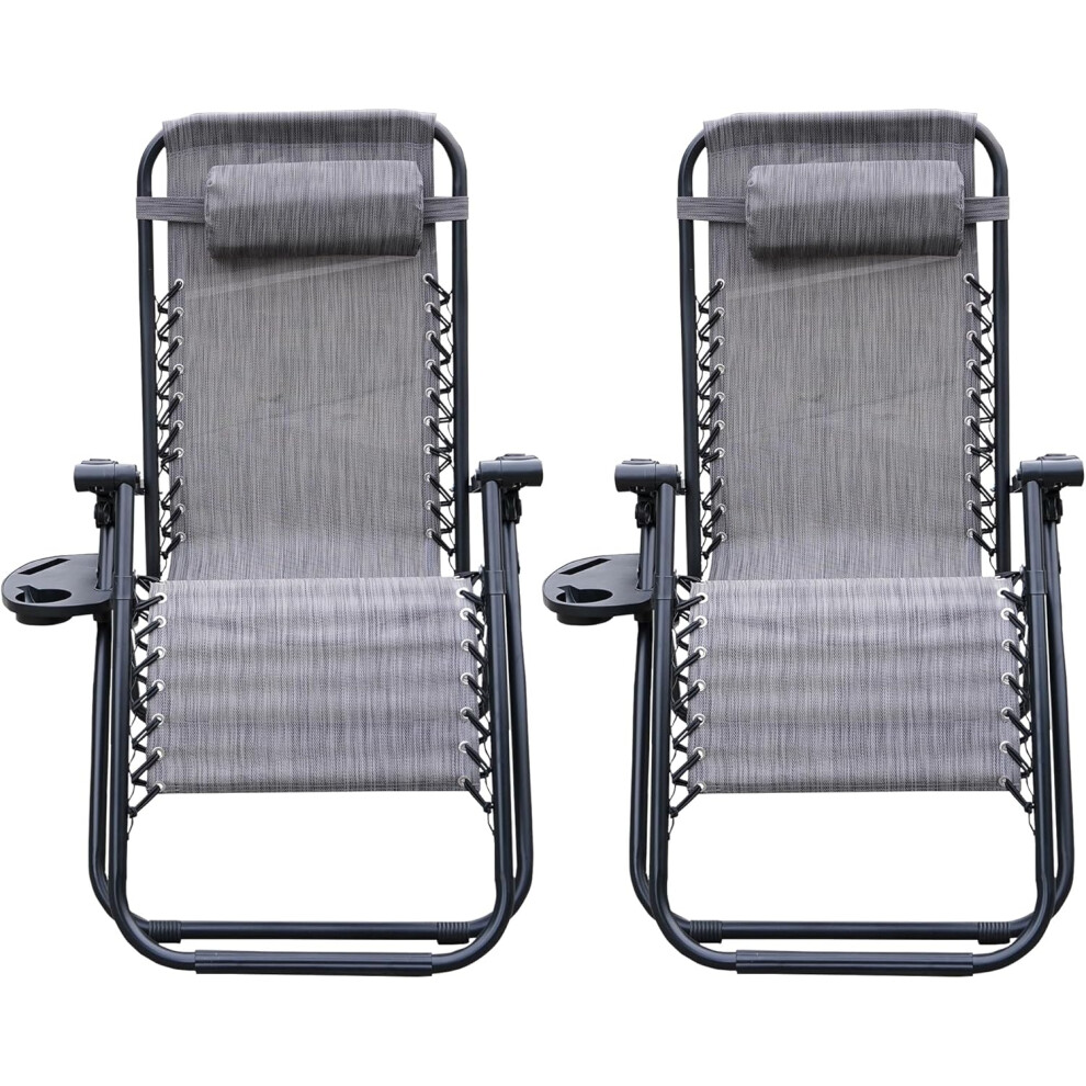2x Zero Gravity Chairs - Folding Reclining Outdoor Patio Sun Loungers