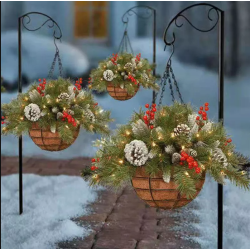 Christmas Artificial Flower Hanging Basket w/ LED Lights Xmas Garden 2