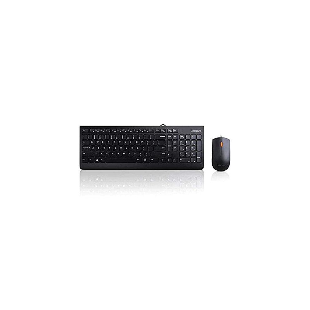 Lenovo 300 USB Combo, Full-Size Wired Keyboard & Mouse, Ergonomic, Left or Right Hand Mouse, Optical Mouse, GX30M39606, Black