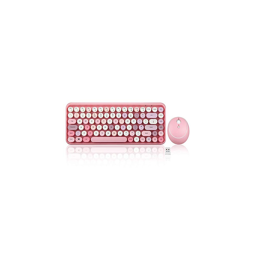 Perixx Periduo-713 Wireless 2.4 Ghz Cute Keyboard And Mouse Combo, Retro Round Key Caps, Uk Layout, Pastel Pink 90455834