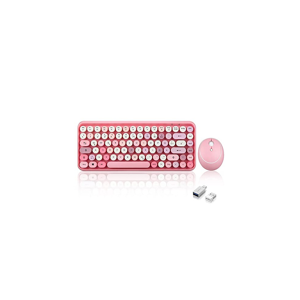Perixx Periduo-713 Wireless Mini Keyboard And Mouse Desktop Set, Retro Vintage Typewriter Design, Qwertz 11713 Pink 90457418