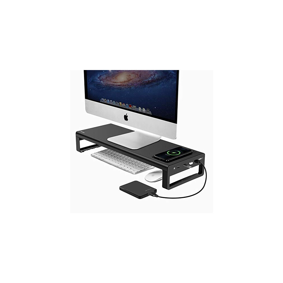 Vaydeer Monitor Stand With Wireless Charging And 4 Usb 3.0 Ports, Metal Computer Stand Riser For Desk, Aluminum Pc Screen Stand For Office, Laptop, 90458453