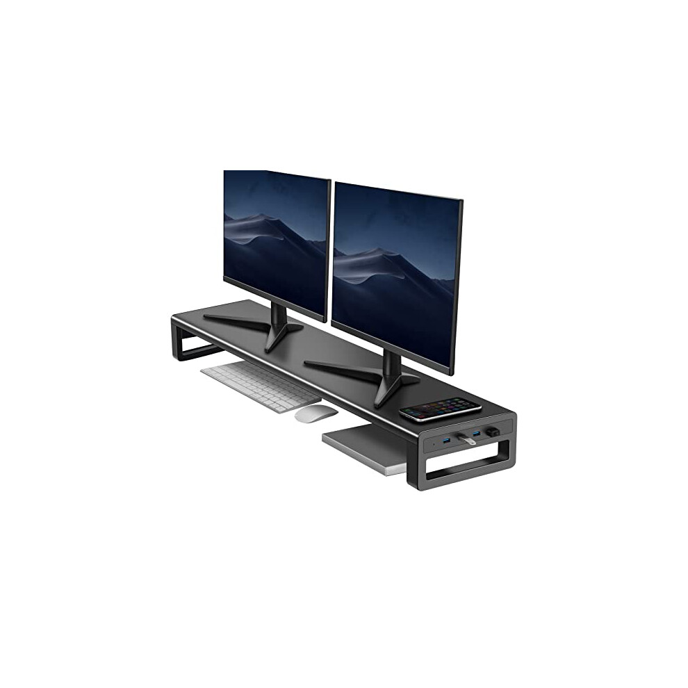 Vaydeer Dual Monitor Stand Riser With 4 Usb 3.0 Ports, Metal Desk Computer Stand Shelf For 2 Monitors, Aluminum Office Pc Screen Stand For Laptop,