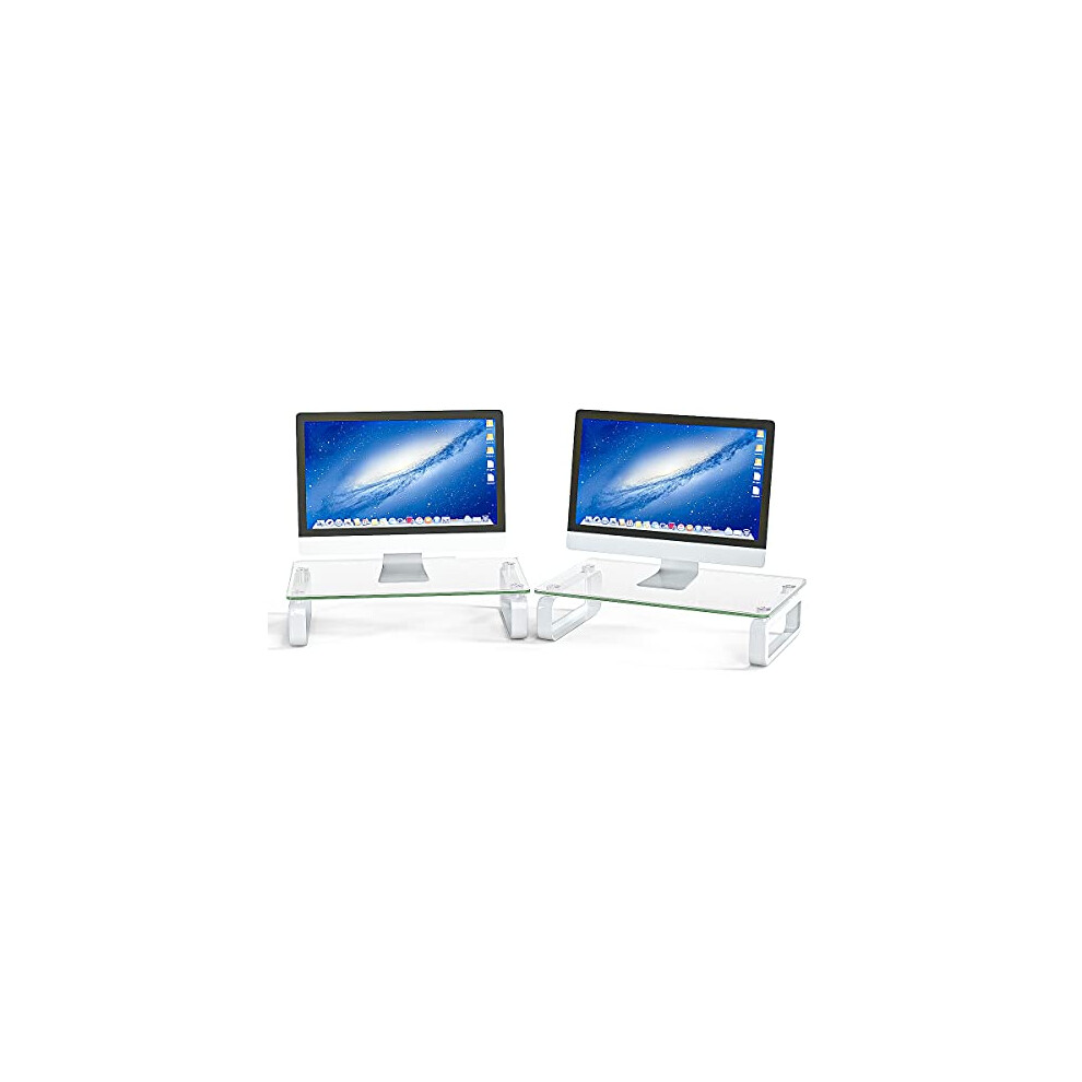 2 Pack Computer Monitor Stand Riser Multi Media Desktop Stand For Flat Screen Lcd Led Tv, Laptop/Notebook/Xbox One, With Tempered Glass And Metal 90458743