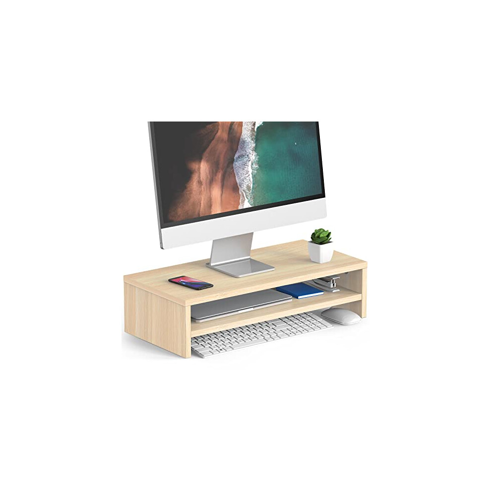Fitueyes 2 Tiers Monitor Riser Stand 54Cm Large Computer Laptop Stand With Keyboard Storage Space, Home Office Supplies, Desk Organizer Oak 90459634