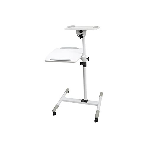 ProperAV Mobile Desk Workstation & Projector Trolley - White 1