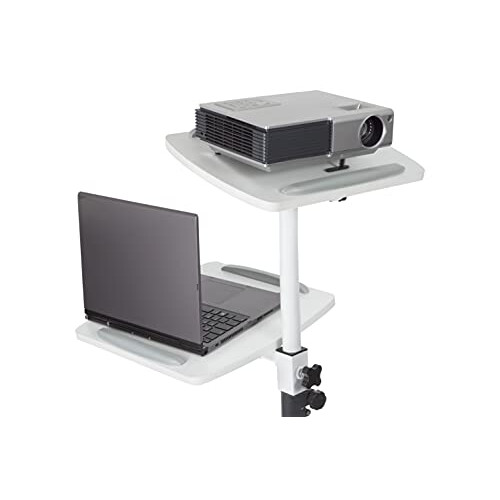 ProperAV Mobile Desk Workstation & Projector Trolley - White 2
