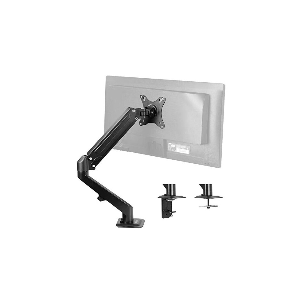 VIVO Black Articulating Single Pneumatic Spring Arm Clamp-on Desk Mount Stand | Fits 1 Monitor Screen 17 to 27 inches with Max VESA 100x100