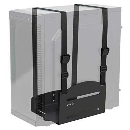 VIVO Black Universal PC Wall Mount - Adjustable Steel Bracket, Computer Case Open Frame Strap Holder (MOUNT-PC03V)
