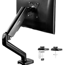 VIVO Height Adjustable Monitor Arm - Single Counterbalance Desk Mount for Screens up to 27 inches, Fully Articulating Black Pneumatic Universal VESA