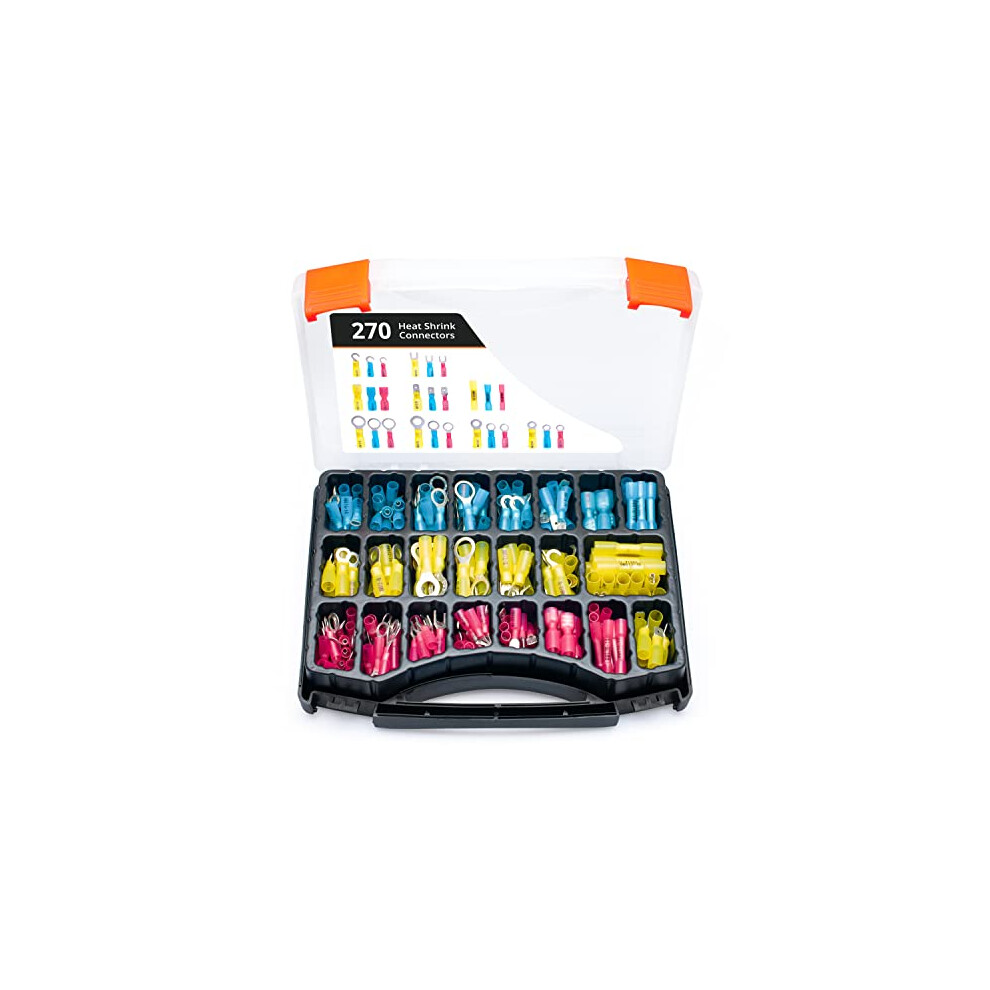 Wirefy Heat Shrink Wire Connectors Kit - Marine Grade Electrical Connectors - Automotive Butt Connectors - Insulated Ring, Spade, Fork, Hook Crimp 90476211