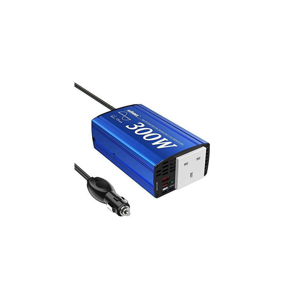 Giandel 300W Pure Sine Wave Car Inverter Ps-300C: 12V Dc To 240V Ac, 2X Usb 2.4A, 1 Ac Outlet