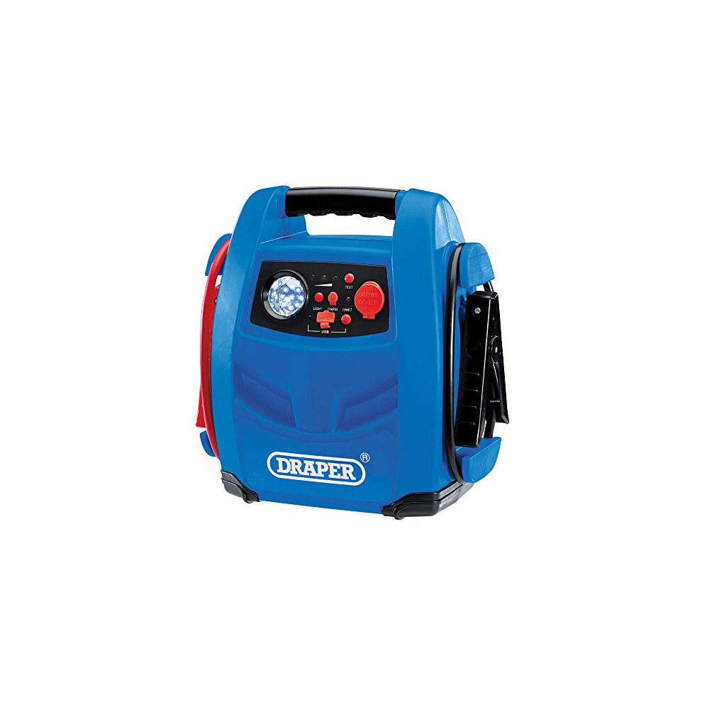 Draper 70553 12V Power Pack Jump Starter, Vehicle Rescue, Built in 12v Compressor, 800A Starts Petrol and Diesel , Blue