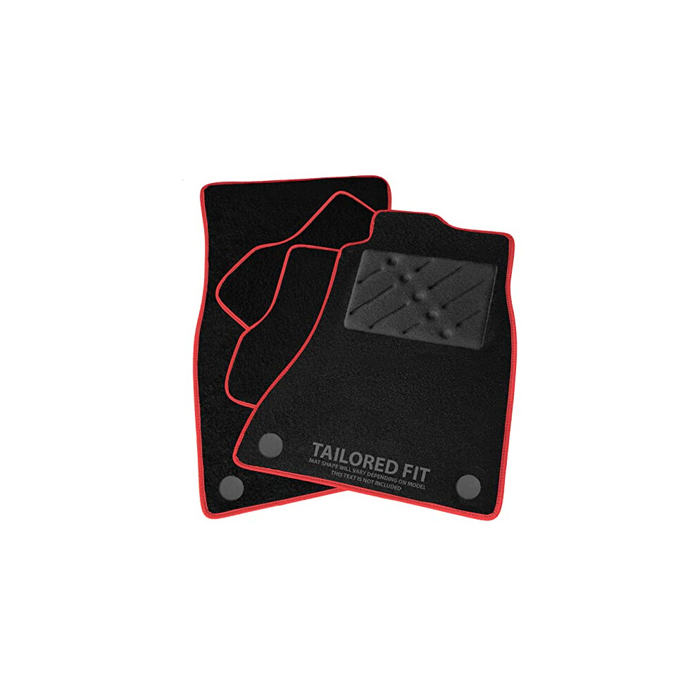 Tailo Car Mats For Volkswagen Tiguan 2008-2016 - Carpet - Ribbed Trim - Double Thick Heel Pad Black/Red 90487699
