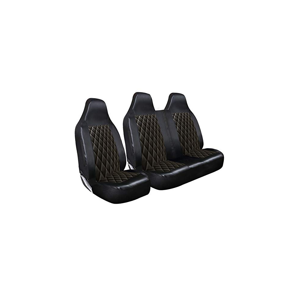 Rhinos-Autostyling For Ford Transit Mk5 Mk6 Mk7 Mk8 - Premium Luxury Van Seat Covers Single Drivers And Double Passengers Seat Covers - 2 + 1 - Black 90489327
