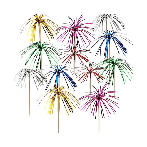200 Pieces Foil Frill Firework Picks Cupcake Topper Toothpicks Sandwich Appetizer Cocktail Sticks Party Supplies  (7.87 Inch, Multicolor)