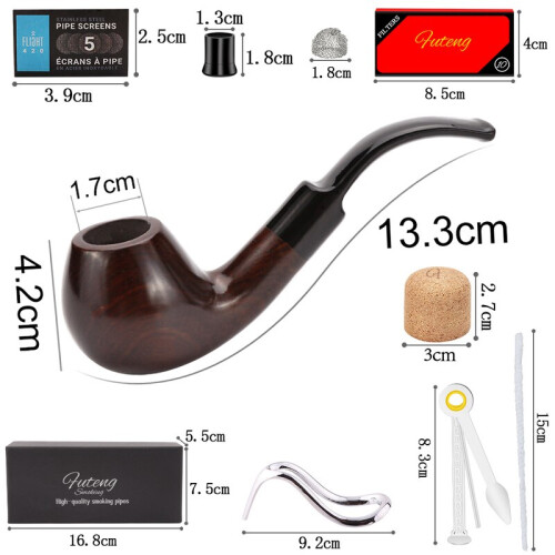 (FT-05383 set) Man Smoking Pipe Set Pipe Pouch & Gift Box Activated Carbon Filter Element