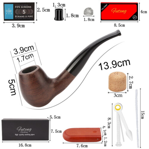 (FT-05382 set) Man Smoking Pipe Set Pipe Pouch & Gift Box Activated Carbon Filter Element