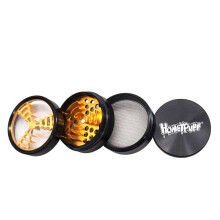 (Gold-Honeypuff) Herb Grinder 63 MM 4 Layers SKULL Crown Aircraft Aluminum With Blade Teeth