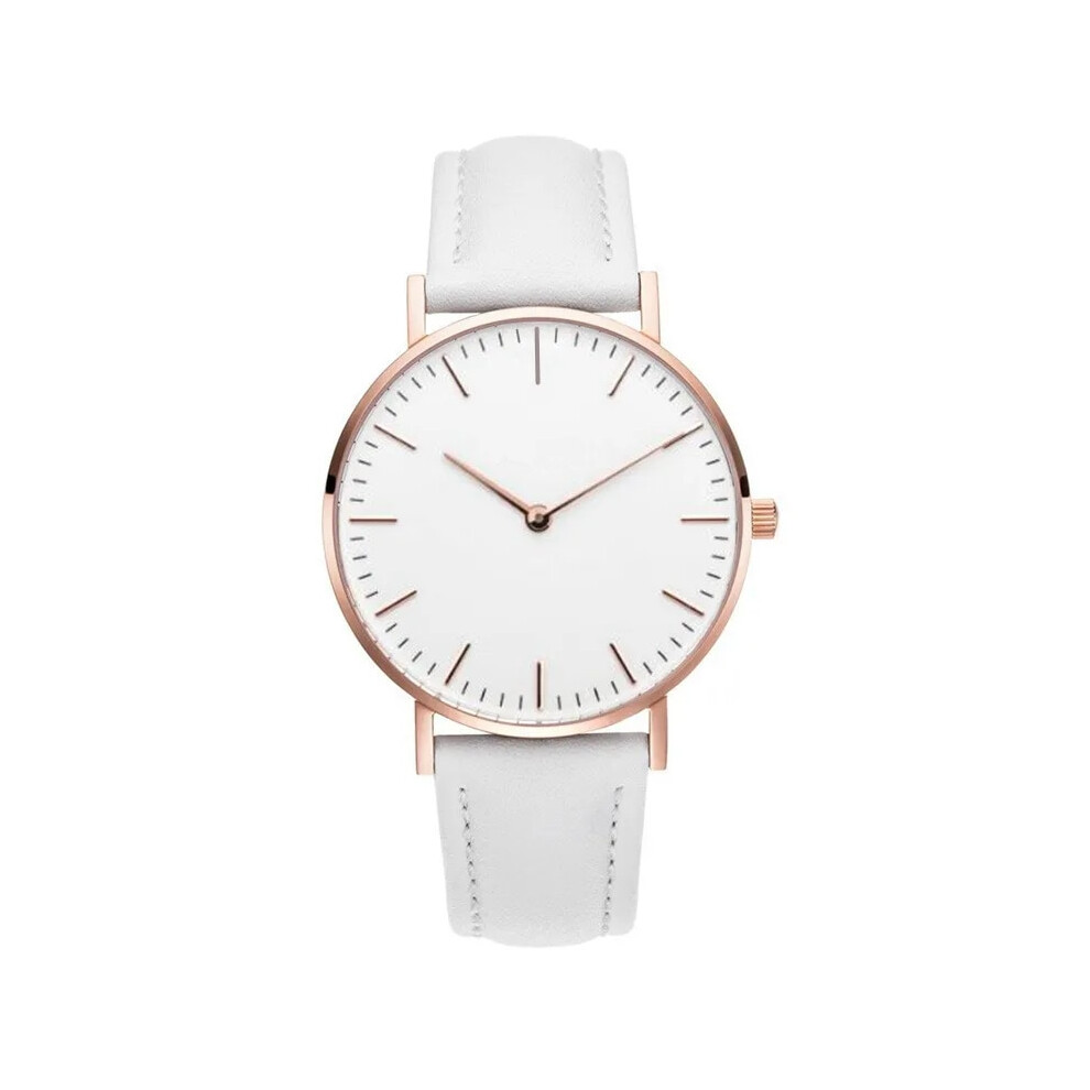 (Leather White) Luxury Rose Gold Watch Women Watches Top Brand Ladies Casual Quartz Watch