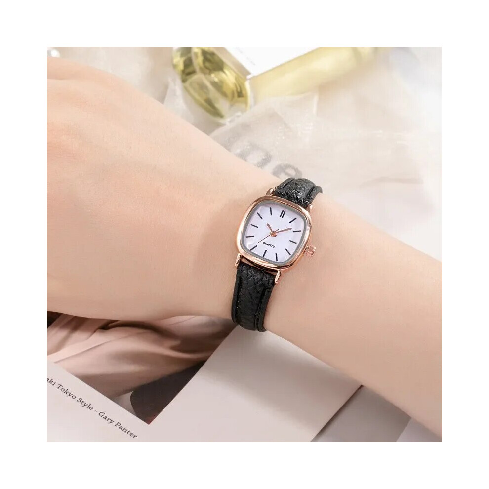 Photos - Wrist Watch  Women's Simple Vintage Watches for Women Dial Wristwatch Leather Strap(Black Gold White)