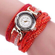 (orange) Women Wristwatch Watch Elegant Leather Rhinestone Female Quartz Wristwatches